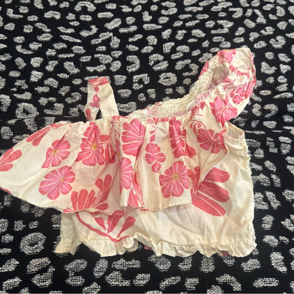 Zara Pink and Cream Floral girls top (8/9)